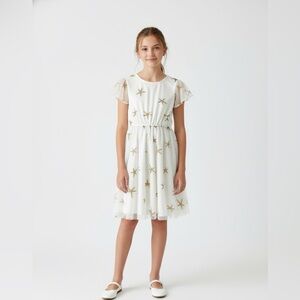 I Love Gorgeous Girls Dress 6/7 Gold Ivory Star Fish NWT